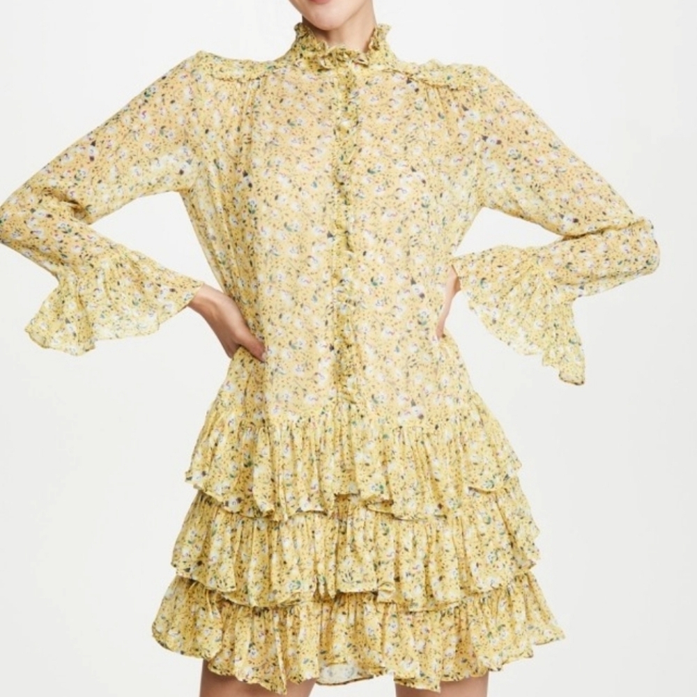 NWT. Chic Yellow Floral Tiered Dress